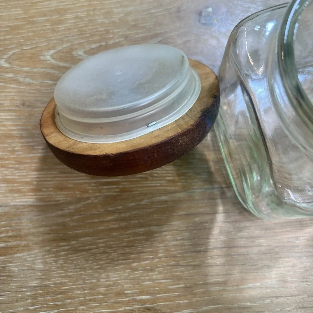Vintage Anchor‎ Hocking Square Glass Canister Jar Wood Lid Top Ball